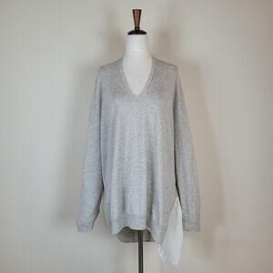 Pas De Calais Sweater 38 Gray Yak Cotton Blend V-Neck Asymmetrical Lightweight